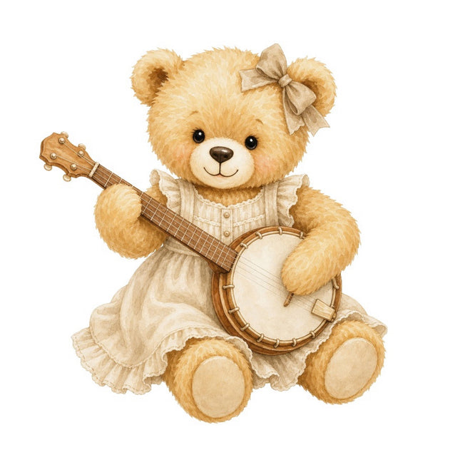 Banjo Teddy Bear 100% Cotton Fabric Panel Block FLIP-AAB305