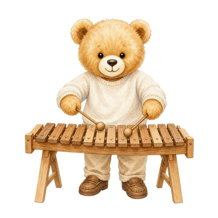 xylophone playing teddy bear fabric panel