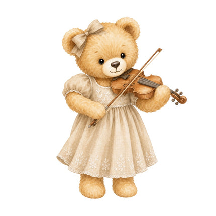 violin playing girl teddy bear fabric panel