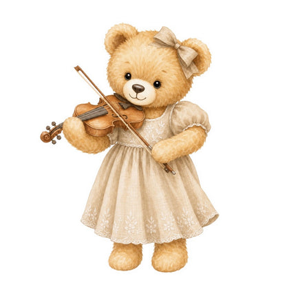 teddy bear playing musical instrument quilt square
