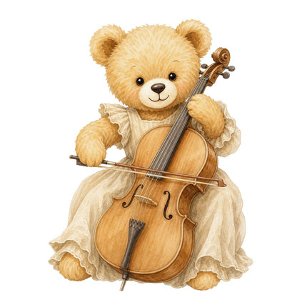 cello playing girl teddy bear fabric panel
