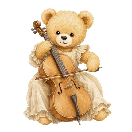 teddy bear playing musical instrument quilt square