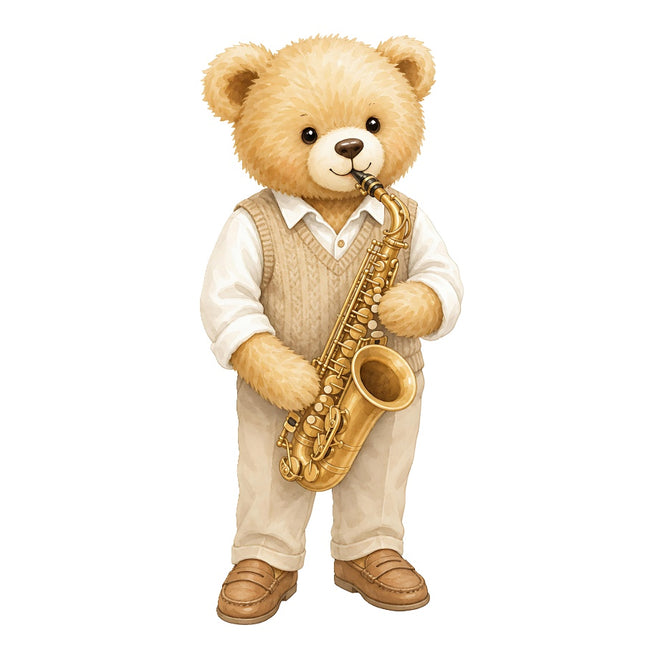 saxophone playing teddy bear fabric panel