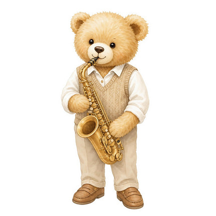 teddy bear playing musical instrument quilt square