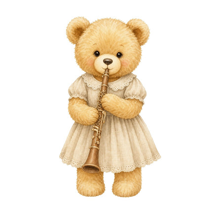 clarinet playing girl teddy bear fabric panel