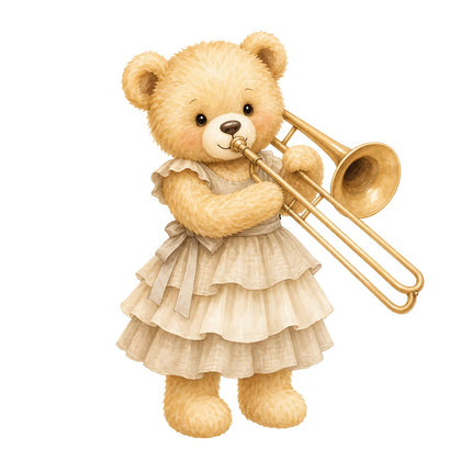 trombone playing girl teddy bear fabric panel