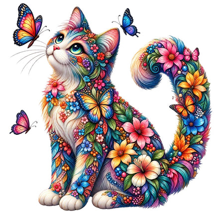 Floral Butterfly Cat 100% Cotton Fabric Panel Block Quilt Square AAB3126