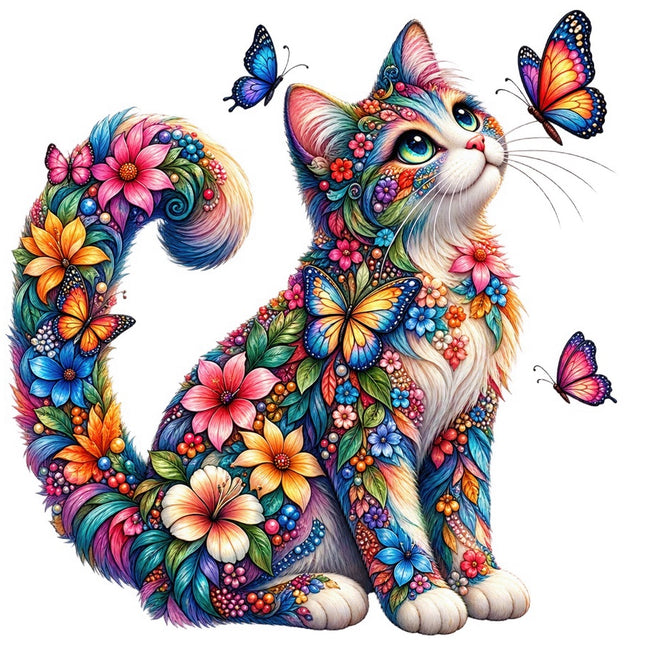 Floral Butterfly Cat 100% Cotton Fabric Panel Block Quilt Square FLIP-AAB3126