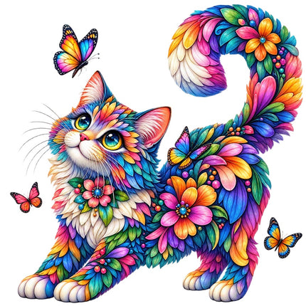 Floral Butterfly Cat 100% Cotton Fabric Panel Block Quilt Square AAB3127