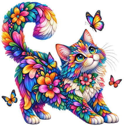 Floral Butterfly Cat 100% Cotton Fabric Panel Block Quilt Square FLIP-AAB3127