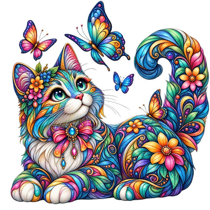 Floral Butterfly Cat 100% Cotton Fabric Panel Block Quilt Square AAB3128
