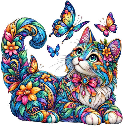 Floral Butterfly Cat 100% Cotton Fabric Panel Block Quilt Square FLIP-AAB3128