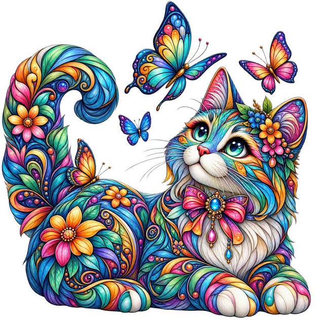 Floral Butterfly Cat 100% Cotton Fabric Panel Block Quilt Square FLIP-AAB3128