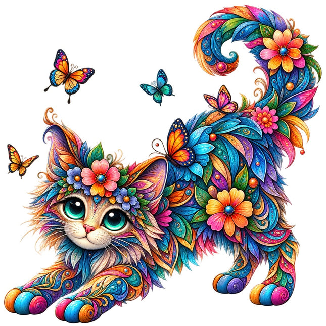 Floral Butterfly Cat 100% Cotton Fabric Panel Block Quilt Square AA3129