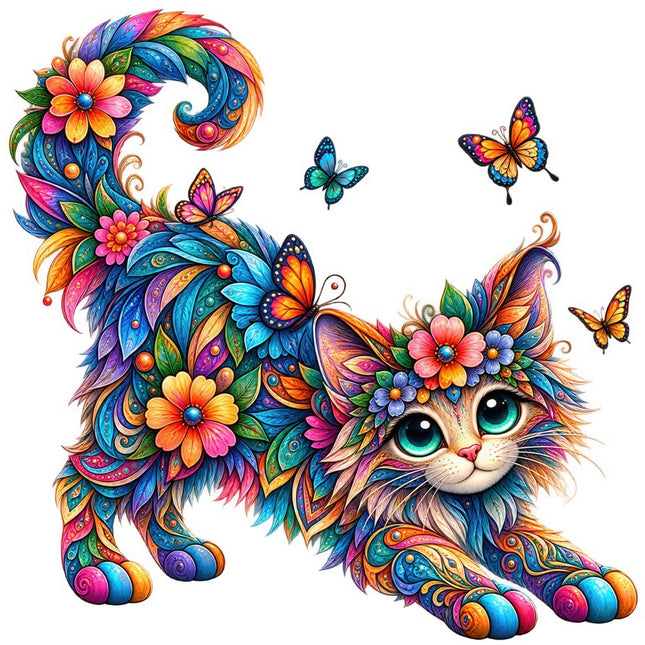 Floral Butterfly Cat 100% Cotton Fabric Panel Block Quilt Square FLIP-AA3129