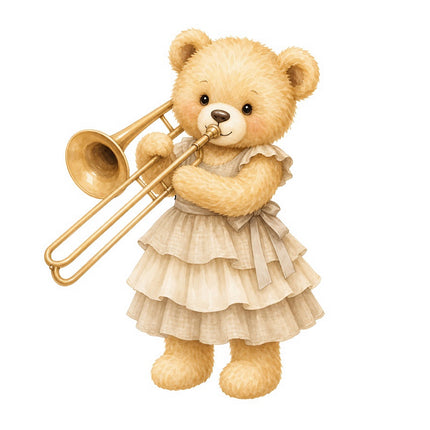 teddy bear playing musical instrument quilt square