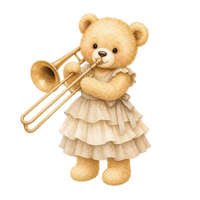 teddy bear playing musical instrument quilt square