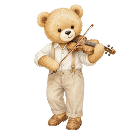 violin playing teddy bear fabric panel