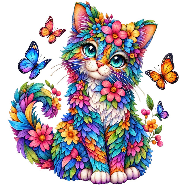 Floral Butterfly Cat 100% Cotton Fabric Panel Block Quilt Square AAB3132