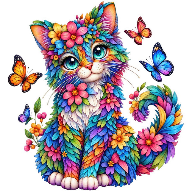 Floral Butterfly Cat 100% Cotton Fabric Panel Block Quilt Square FLIP-AAB3132