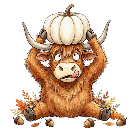 Autumn Humor Highland Cow 100% Cotton Fabric Panel Block AAB3134