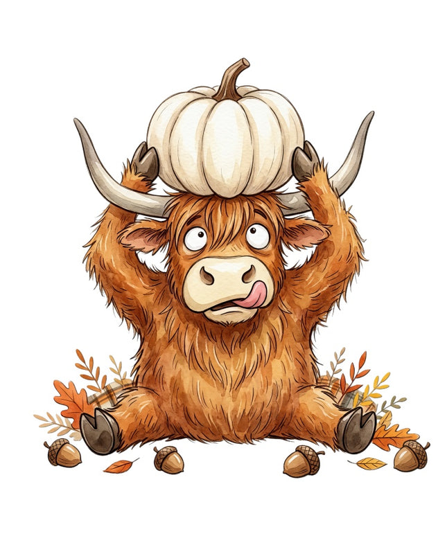Autumn Humor Highland Cow 100% Cotton Fabric Panel Block AAB3134