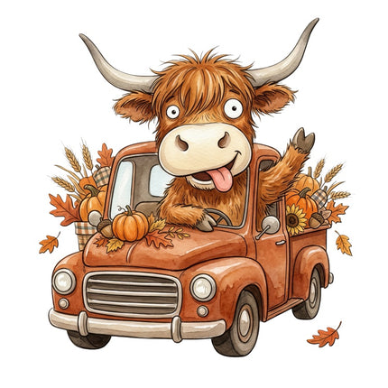 Autumn Humor Highland Cow 100% Cotton Fabric Panel Block AAB3135