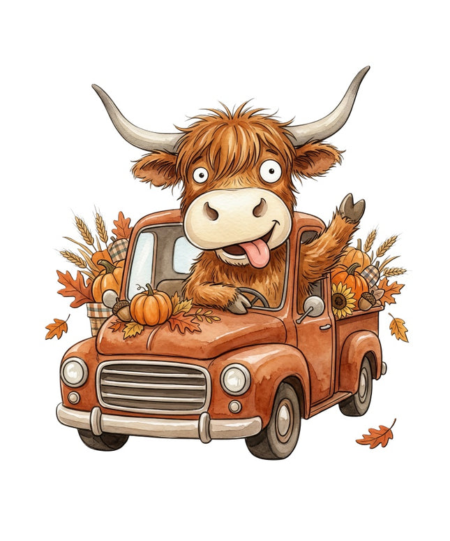 Autumn Humor Highland Cow 100% Cotton Fabric Panel Block AAB3135