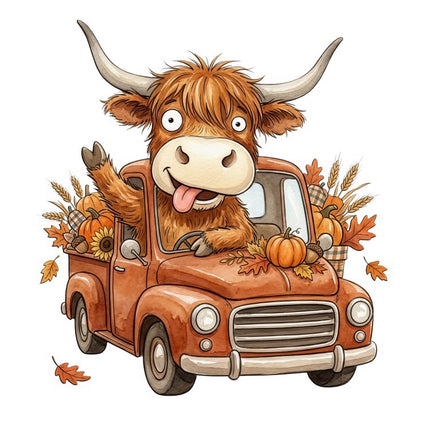 Autumn Humor Highland Cow 100% Cotton Fabric Panel Block FLIP-AAB3135