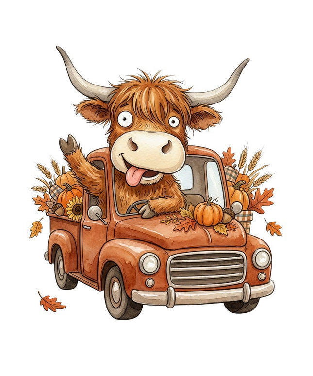 Autumn Humor Highland Cow 100% Cotton Fabric Panel Block FLIP-AAB3135