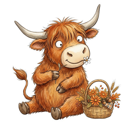 Autumn Highland Cow 100% Cotton Fabric Panel Block Quilt Square AAB3136