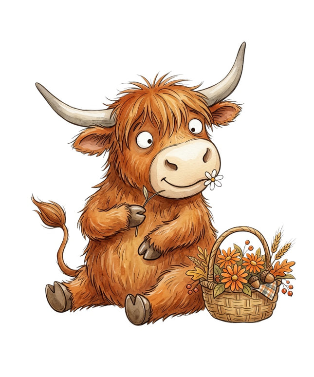 Autumn Highland Cow 100% Cotton Fabric Panel Block Quilt Square AAB3136