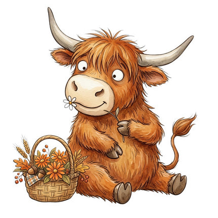 Autumn Highland Cow 100% Cotton Fabric Panel Block Quilt Square FLIP-AAB3136