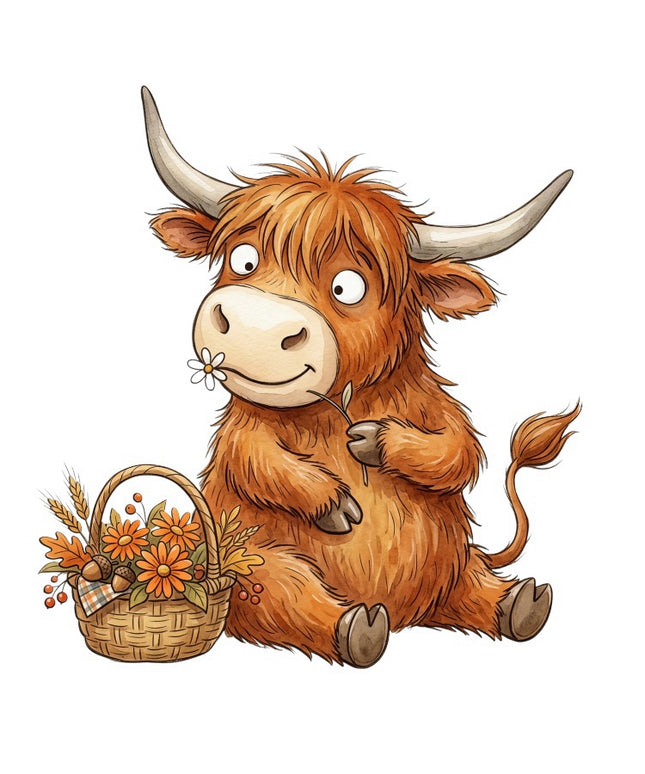 Autumn Highland Cow 100% Cotton Fabric Panel Block Quilt Square FLIP-AAB3136