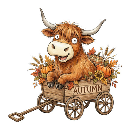 Autumn Humor Highland Cow 100% Cotton Fabric Panel Block AAB3138