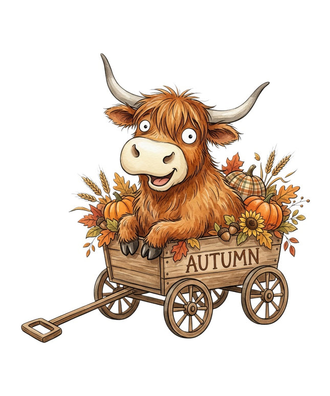 Autumn Humor Highland Cow 100% Cotton Fabric Panel Block AAB3138