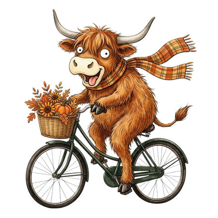 Autumn Humor Highland Cow 100% Cotton Fabric Panel Block AAB3139