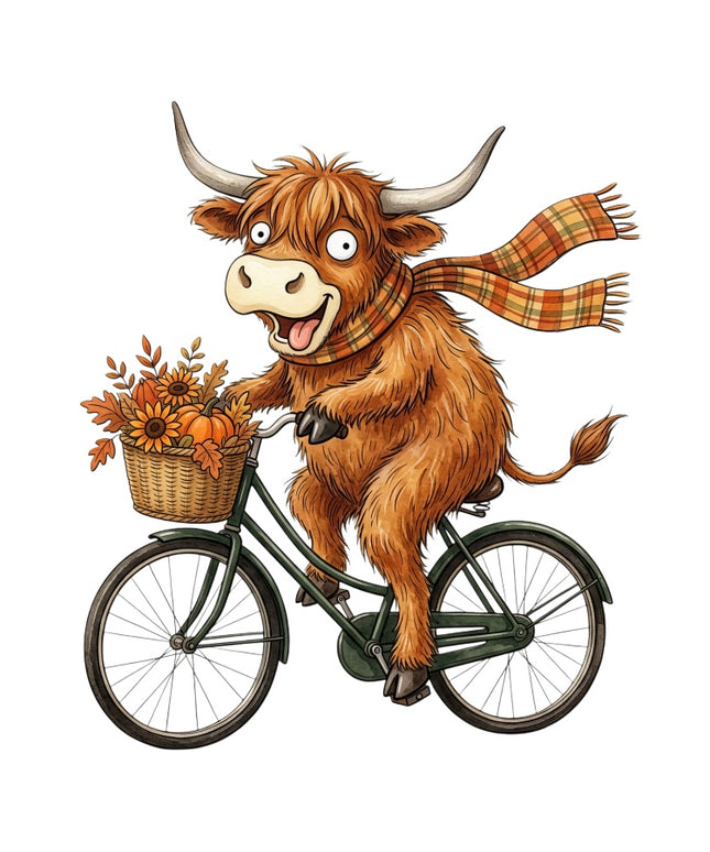 Autumn Humor Highland Cow 100% Cotton Fabric Panel Block AAB3139
