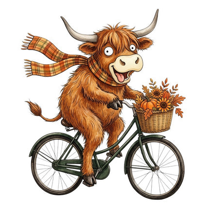 Autumn Humor Highland Cow 100% Cotton Fabric Panel Block FLIP-AAB3139