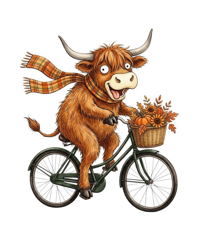 Autumn Humor Highland Cow 100% Cotton Fabric Panel Block FLIP-AAB3139