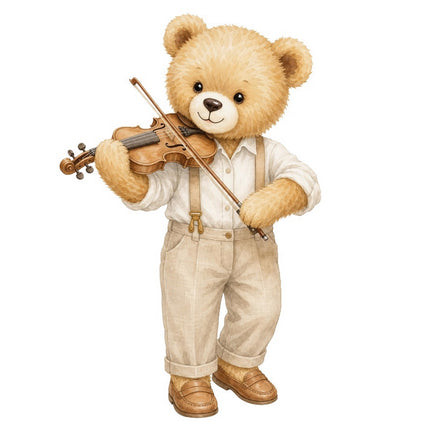 teddy bear playing musical instrument quilt square