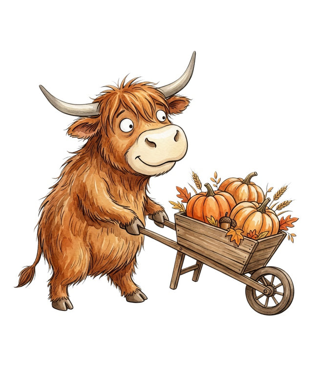 Autumn Highland Cow 100% Cotton Fabric Panel Block AAB3141