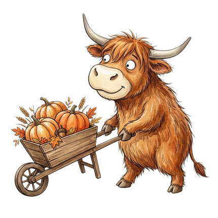 Autumn Highland Cow 100% Cotton Fabric Panel Block FLIP-AAB3141