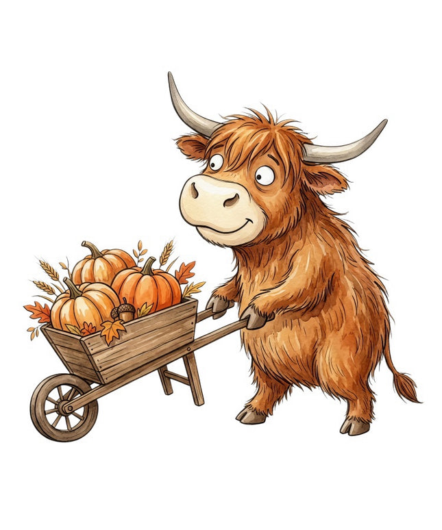 Autumn Highland Cow 100% Cotton Fabric Panel Block FLIP-AAB3141