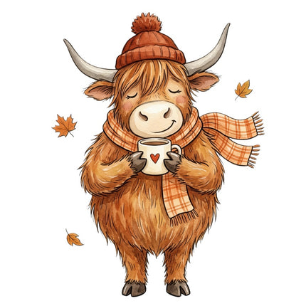 Autumn Highland Cow 100% Cotton Fabric Panel Block AAB3142