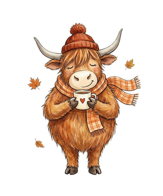 Autumn Highland Cow 100% Cotton Fabric Panel Block AAB3142