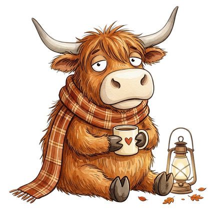 Autumn Highland Cow 100% Cotton Fabric Panel Block Quilt Square AAB3143