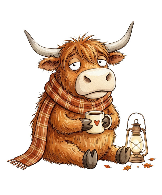 Autumn Highland Cow 100% Cotton Fabric Panel Block Quilt Square AAB3143