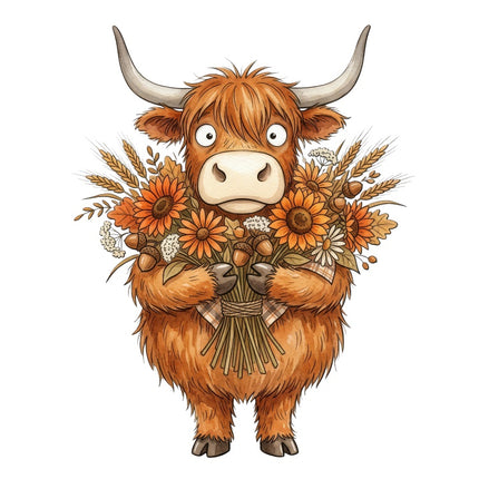 Autumn Highland Cow 100% Cotton Fabric Panel Block Quilt Square AAB3144