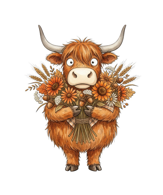 Autumn Highland Cow 100% Cotton Fabric Panel Block Quilt Square AAB3144